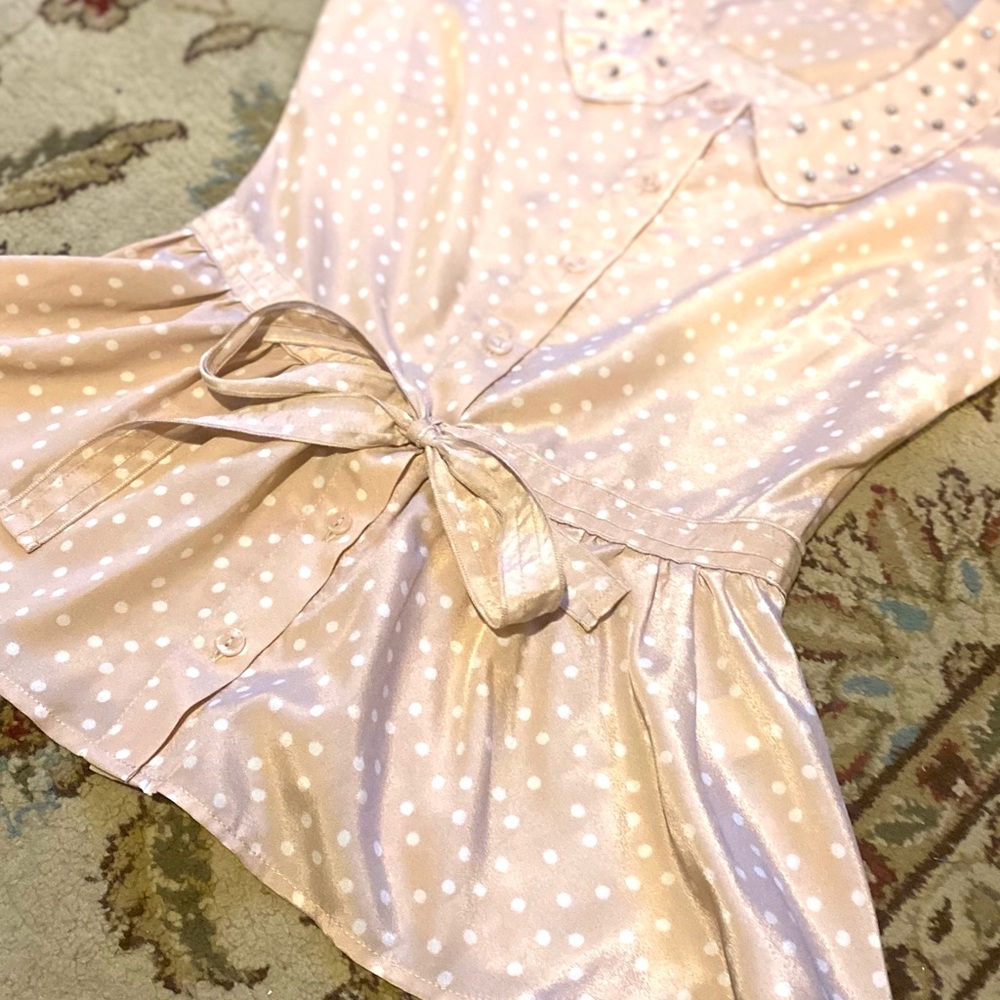 LC Lauren Conrad cap sleeve blouse with rhinestones on collar & bow tie at waist
